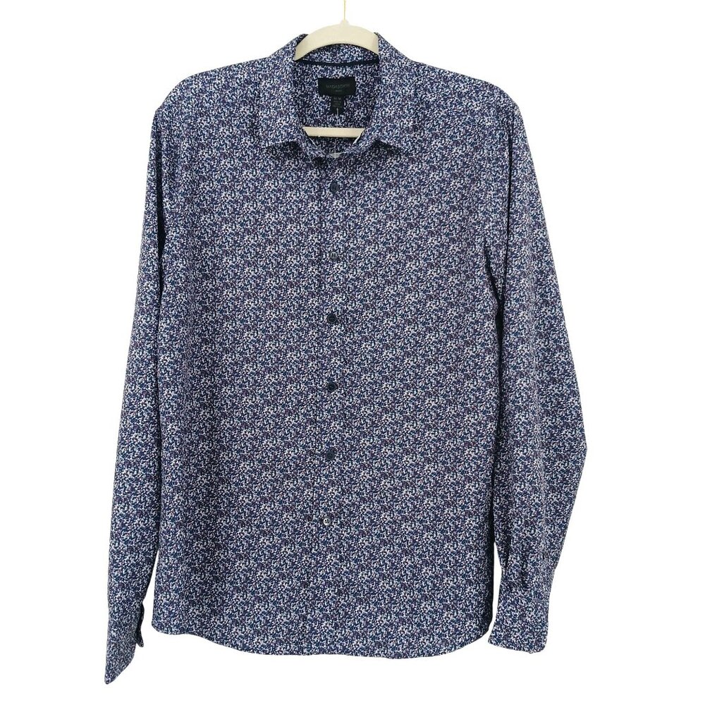 NWT Magaschoni Man Blue Purple Button Down Shirt Medium
